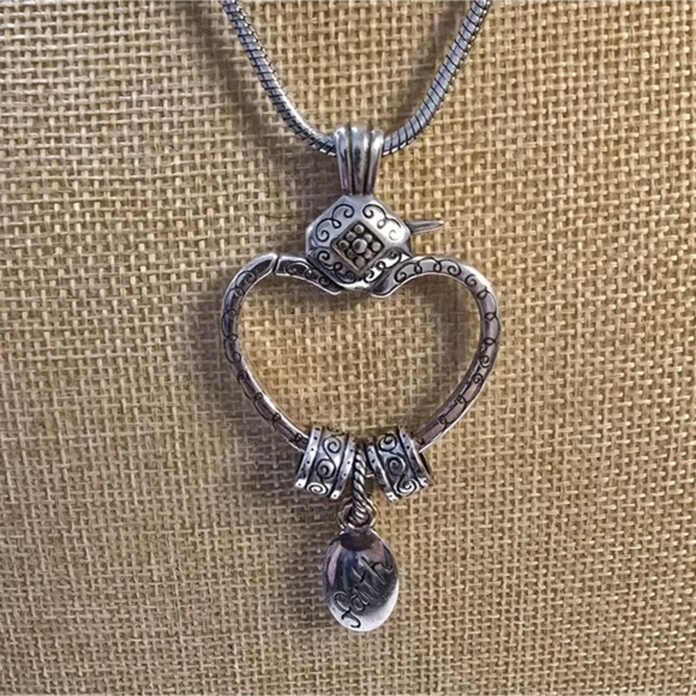 Brighton Heart Pendant Necklace Silver Tone Faith‎ Cross Charm Adjustable